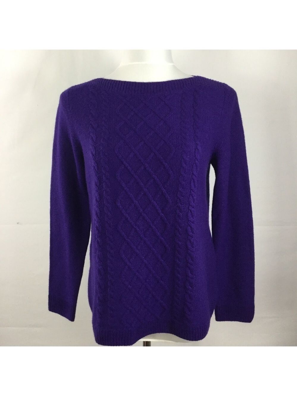Talbots Petites Merino Wool Cashmere Blend Cable Knit  Purple Sweater Size MP